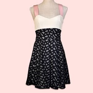 Jay Godfrey NWT size 4‎ silk fit and flare mini dress pink straps black cream